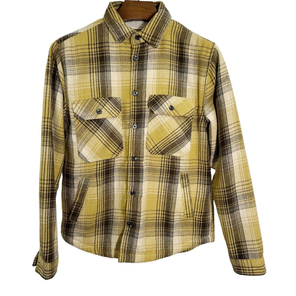 ZARA Men's Relaxed Fit‎ Yellow Plaid Fleece Lined Overshirt Shacket Medium